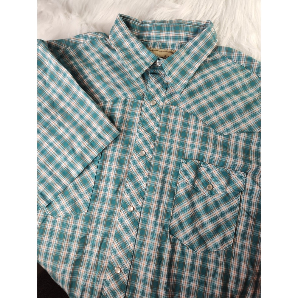 Wrangler Pearl Snap Western Shirt Mens 2X Green Plaid Short Sleeve Brushpopper